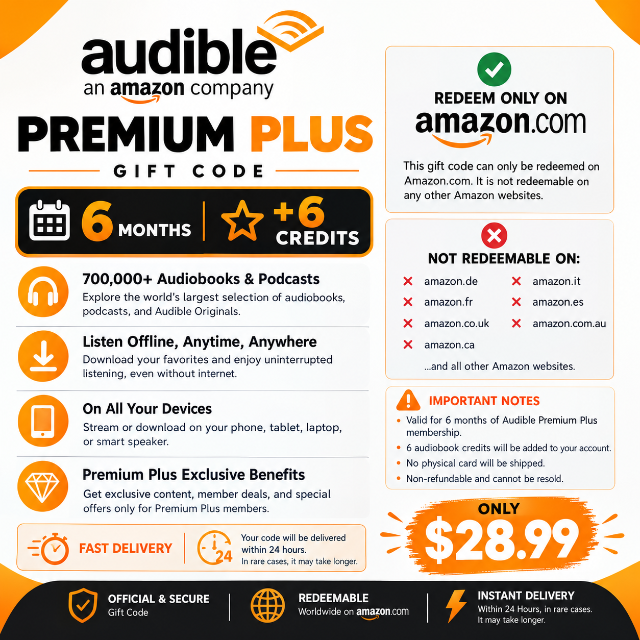 AUDIBLE PREMIUM PLUS 6-MONTH GIFT CODE + 6 CREDITS | GET IT FOR JUST ...