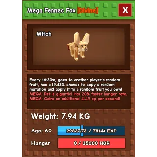 MEGA FENNEC FOX| MITCH|| GROW A GARDEN