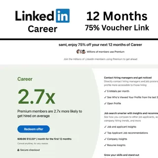 Linkedin Premium Career 12 Months { -75% Voucher Link }