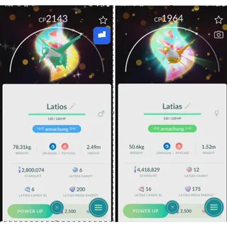COMBO SHINY LATIOS+ LATIAS MEGA BACKGROUND( TRADE 20K STARDUST) FAST DELIVERY READ DESCRIPTION