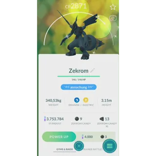 SHINY ZEKROM NON BACKGROUND( TRADE 1M STARDUST SAME PRICE) FAST DELIVERY READ DESCRIPTION