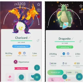 combo shiny charizard gigantamax lv 50 non background+ shiny dragonite with mega background