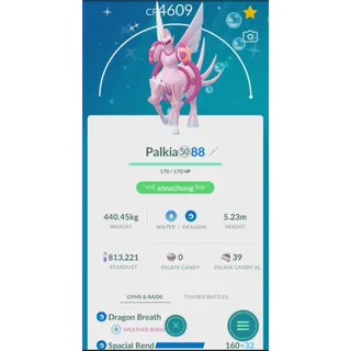 Shiny palkia origin level 50+ 3skills have spacial rend(trade 20k or 1m stardusst same price)| fast delivery read description