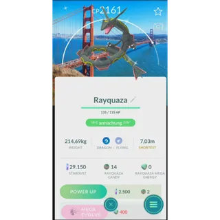 SHINY RAYQUAZA SANFRANCISCO BACKGROUND( TRADE 20K STARDUST) FAST DELIVERY READ DESCRIPTION