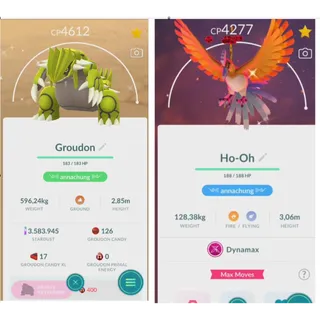 combo shiny groudon level 50& shiny dynamax ho-oh lv 50 non background fast delivery read description