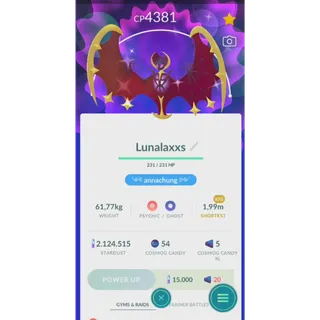 TRADE SHINY LUNALA XXS LEVEL 49 NON BACKGROUND ( 20K OR 1M STARDUST SAME PRICE)|FAST DELIVERY READ DESCRIPTION