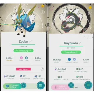 COMBO LEVEL 50 ZACIAN CROWNED& RAYQUAZA 3 MOVES GO FEST GOBAL 2026 BACKGROUND| FAST DELIVERY READ DESCRIPTION