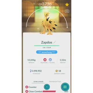 SHINY GALARIAN ZAPDOS LEVEL 50+ 3 SKILLS NON BACKGROUND| FAST DELIVERY READ DESCRIPTION