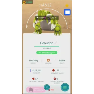 SHINY GROUDON LEVEL 50+ 3 SKILL NON BACKGROUND( TRADE 20K OR 1M STARDUST SAME PRICE)| FAST DELIVERY READ DESCRIPTION