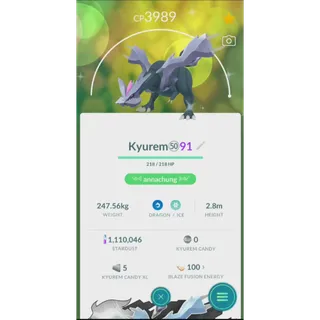Shiny Kyurem level 50+ 3 skill( trade 20k or 1m stardust same price)| fast delivery read description