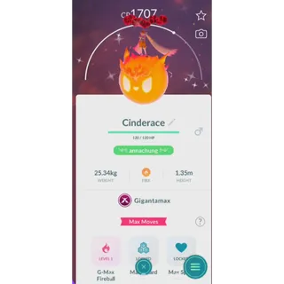 shiny cinderace gigantamax non background fast delivery read description