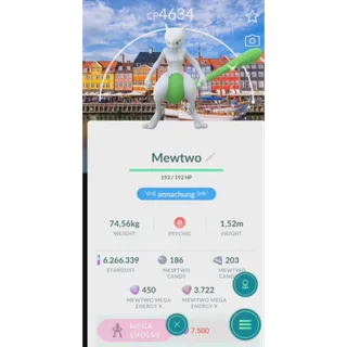 SHINY MEWTWO LEVEL 50+ 3 SKILLS LOCAL COPENHAGEN BACKGROUND