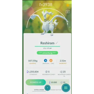 TRADE SHINY RESHIRAM LEVEL 40+ 2 SKILS NON BACKGROUND( TRADE 1M STARDUST SAME PRICE)| FAST DELIVERY READ DESCRIPTION