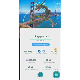 SHINY RAYQUAZA XXL SANFRANCISCO BACKGROUND( TRADE 1M STARDUST SAME PRICE) FAST DELIVERY READ DESCRIPTION