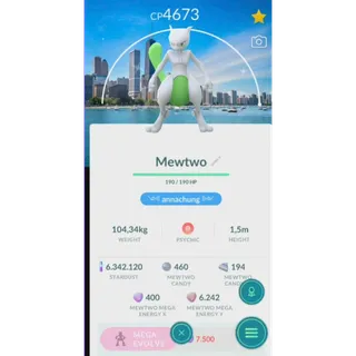 SHINY MEWTWO LEVEL 50+ 3 SKILLS LOCAL CHICAGO BACKGROUND( TRADE 1M STARDUST SAME PRICE)| FAST DELIVERY READ DESCRIPTION