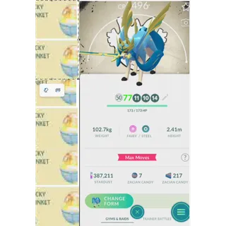 SHINY ZACIAN CROWNED LEVEL 50 GO FEST GOBAL2026 BACKGROUND+ LUCKY TRINKET( DO WEEKLY CHALLENGE) FAST DELIVERY READ DESCRIPTION