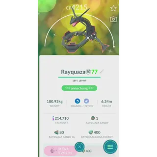 shiny rayquaza level 50 with dragon ascent non background( trade 1m stardust same price)