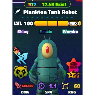 SPONGEBOB TOWER DEFENSE - SW PLANKTON TANK ROBOT 5⭐ LVL 100/NC/PP 🌈 RAINBOW SERIAL #77 🌈