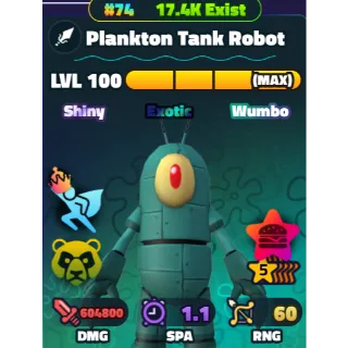SPONGEBOB TOWER DEFENSE - SW PLANKTON TANK ROBOT 5⭐ LVL 100/NC/PP 🌈 RAINBOW SERIAL #74 🌈