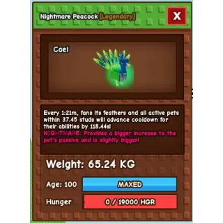 Huge Nightmare Peacock 65.24KG