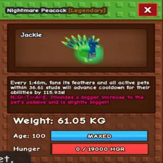 🦚 61kg Semi Titanic Nightmare Peacock - GAG (Fast Delivery)