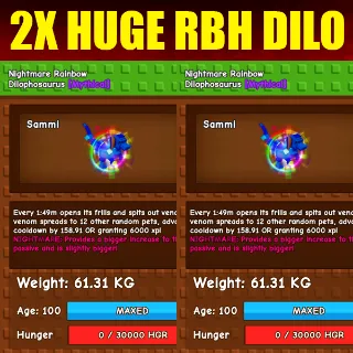 2X HUGE RAINBOW HATCHED DILOPHOSAURUS
