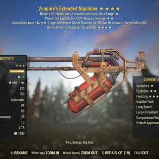 Injected Effect | LVL 50 | Flamer | ★ Vampire's ★★ Explosive ★★★★ Freezing | Freeze Flamer |