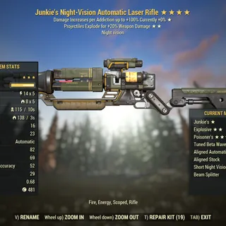 Injected Effect | LVL 50 | Laser Rifle | ★ Junkies ★★ Explosive ★★★★ Poisoner's | Poison Laser |