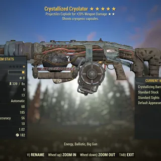 5 Stars ★★★★★ | Injected Effect | LVL 45 | Cryolator | ★★ Explosive ★★★★★ Poisoner's | Poison |