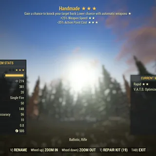 Injected Effect | Invisible | LVL 50 | Handmade | ★ Concussive ★★ Rapid ★★★ V.A.T.S Optimized | Concussive Handmade |