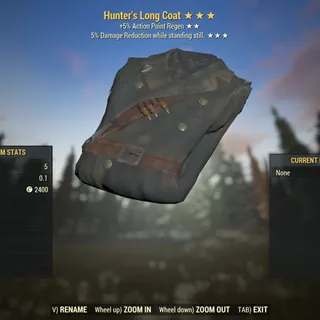 Dev Apparel | Huner's Long Coat | ★★ Powered, Luck ★★★ Arm's Keepers, Sentials, Pack Rats, Thru-Hikers, Cavaliers, Sneak |