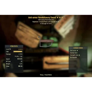 Rare Weapon | LVL 50 | Missing Parts | Revolutionary Sword | ★ Anti-Armor ★★ Inertial ★★★ Strength |