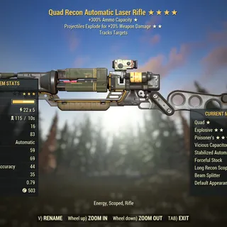 Injected Effect | LVL 50 | Laser Rifle | ★ Quad ★★ Explosive ★★★★ Poisoner's | Poison Laser |