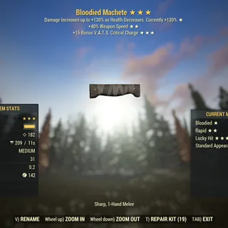 Missing Parts | LVL 1 | Machete | ★ Bloodied ★★ Rapid ★★★ Lucky |