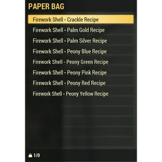 Rare Misc | DEV Firework Shell Recipes Bundle x8 | Displayable | Palm Gold, Silver Peony Blue, Green, Pink, Red, Yellow |