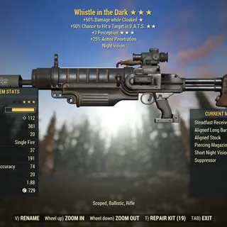 Survival | LVL 50 | Whistle In The Dark | ★ Cloaking ★★ V.A.T.S. Enhanced ★★★ Perception |