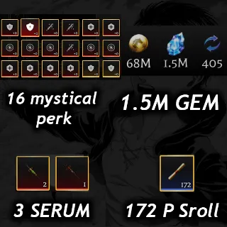 💎 1.5M Gem 💎| 💉3 Serum 💉|🧬16 Mystical Perk🧬|📜 172 Prestige Scroll📜| 🧣 AOTR 🕊️|