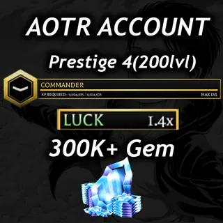💎300K+ Gem 💎| |🍀1.4 Luck🍀|| ⭐Prestige 4 (200 Level)⭐||🧣 AOTR 🕊️| |🌳Attack on Titan Revolution 🪽|⚔️AOTR Account⚔️|