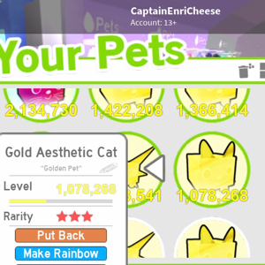 Bundle Roblox Pet Simulator Gold Aesthetic Cat Over Lever 1m In Game Items Gameflip - roblox pet simulator aesthetic cat