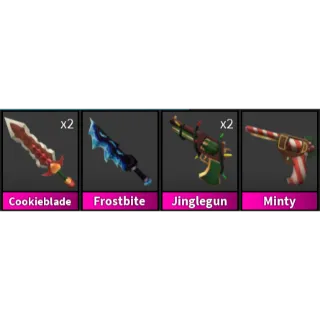 x2 Cookieblade, Frostbite, x2 Jinglegun, Minty MM2