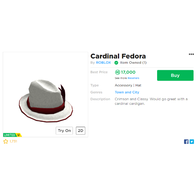 Collectibles Cardinal Fedora 24 In Game Items Gameflip