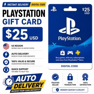 PlayStation Gift Card $25 USD (US) – Auto Delivery ⚡ PSN Code - US REGION