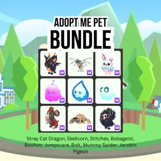 Stray Cat Dragon, Skelicorn, Stitches, Bobageist, Boohoo, Jumpscare, Bolt, Mummy Spider, Jacobin Pigeon