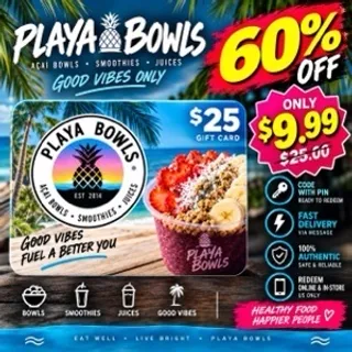🔥 Playa Bowls $25 Gift Card – Only $9.99 | 60% OFF | Code + PIN | Fast Delivery