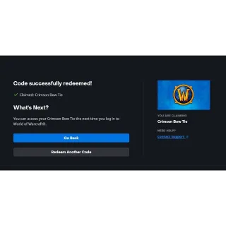 World of Warcraft X Pringles Crimson Bow Tie Battle.net Redeem code