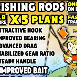 FISHING RODS x5 PLANS + 500 Improved Bait