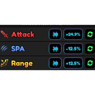 anime vanguards - godly stats | ATK 24.9% | SPA 12.5% | RANGE 12.5%