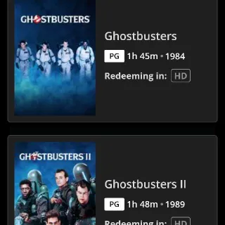Ghostbusters 1 And 2 HD MA Code