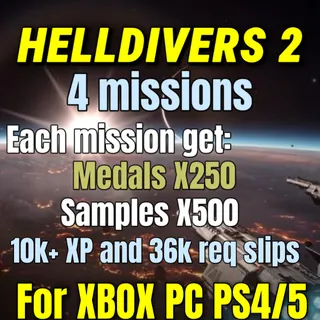 HELLDIVERS 2 1000 medals + 2000 samples + max Xp and req slips | PC/PS/XBOX