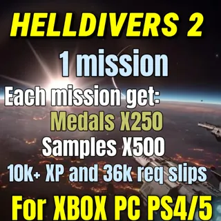 Helldivers 2 250 medals + 500 samples + 10k xp + 35k req slips